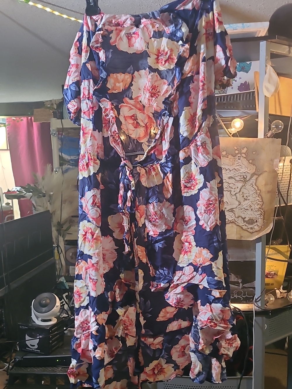Old Navy Navy Coverup with Coral and Cream Floral Print